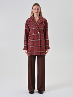Burgundy Check Double-Breasted Coat det_1