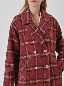 Burgundy Check Double-Breasted Coat in_i5