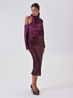 Burgundy Sequin Skirt in_i7