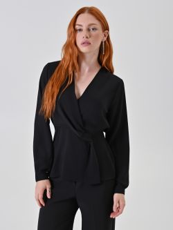 Black V-Neck Blouse in_i7