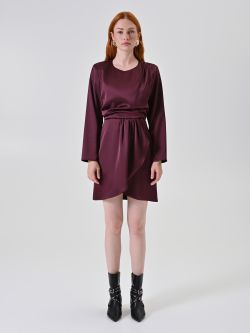 Burgundy Satin Dress det_1