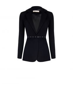 Taillierter schwarzer Blazer mit Gürtel det_4