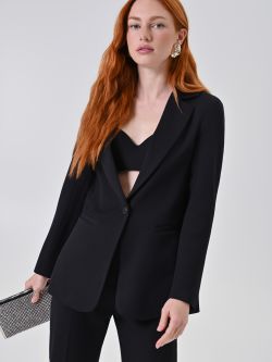 Taillierter schwarzer Blazer mit Gürtel sp_e1