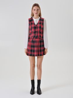 Gilet Rosso in Check Lurex det_1