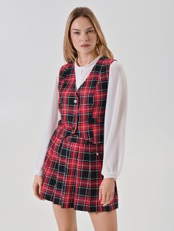 Gilet Rosso in Check Lurex in_i7