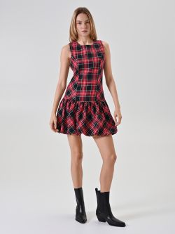 Abito corto rosso check lurex in_i7