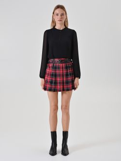 Roter Faltenminirock mit Lurex-Karo det_1