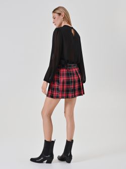 Roter Faltenminirock mit Lurex-Karo det_3