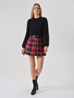Roter Faltenminirock mit Lurex-Karo in_i7