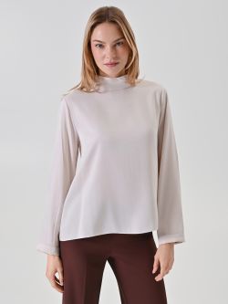 Light Beige Crinkle-Fabric Blouse in_i7