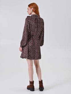 Chocolate Polka Dot Tie-Neck Shirt Dress det_3