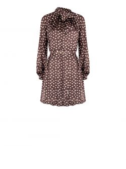 Chocolate Polka Dot Tie-Neck Shirt Dress det_4