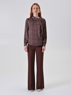 Chocolate Printed Satin Blouse with Draped Neckline det_1