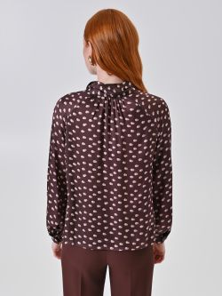 Chocolate Printed Satin Blouse with Draped Neckline det_3