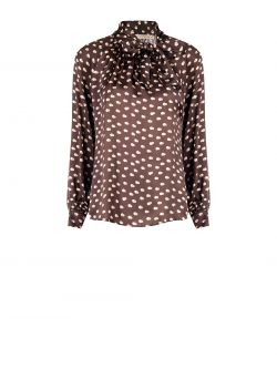 Chocolate Printed Satin Blouse with Draped Neckline det_4