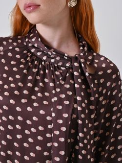 Chocolate Printed Satin Blouse with Draped Neckline in_i5