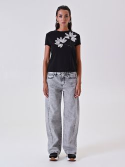 Black T-Shirt with Flowers  det_1