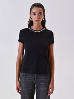T-Shirt Nera con Girocollo Strass det_2