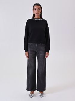 Felpa Nera con Girocollo Strass det_1