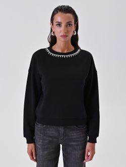 Felpa Nera con Girocollo Strass det_2