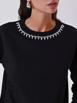 Felpa Nera con Girocollo Strass in_i5