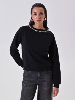 Felpa Nera con Girocollo Strass in_i7