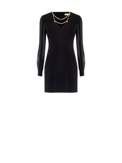 Black Georgette Sleeve Sheath Dress det_4