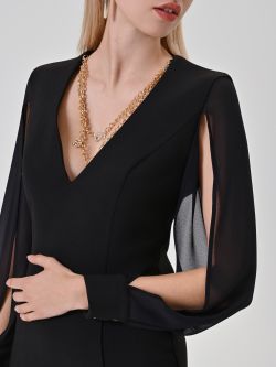 Black Georgette Sleeve Sheath Dress in_i5