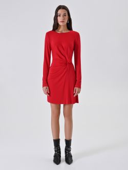 Robe rouge stretch drapée det_1
