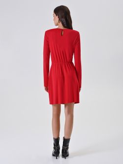 Robe rouge stretch drapée det_3
