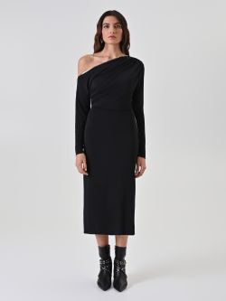 Vestido asimétrico negro con ribete metálico 1 Rinascimento Vestido asimétrico negro con ribete metálico det_1