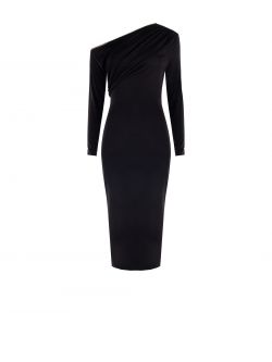 Schwarzes One-Shoulder-Kleid mit Metallic-Paspelierung det_4