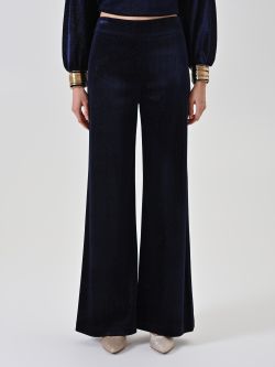 Navy Blue Lurex Straight-Leg Trousers det_2