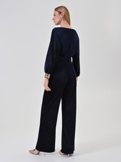 Navy Blue Lurex Straight-Leg Trousers det_3