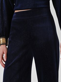 Navy Blue Lurex Straight-Leg Trousers in_i5