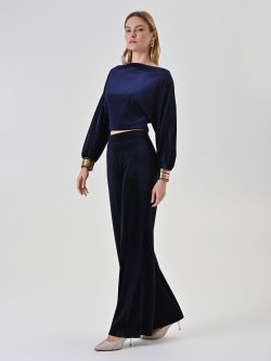 Navy Blue Lurex Straight-Leg Trousers in_i7