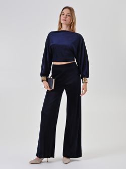 Navy Blue Lurex Straight-Leg Trousers sp_e1