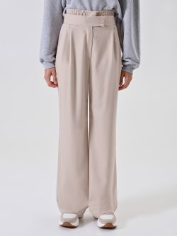 Beige Palazzo Trousers with Drawstring det_2