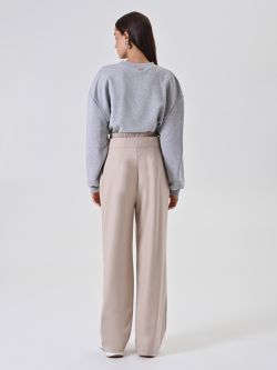 Beige Palazzo Trousers with Drawstring det_3