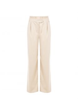Beige Palazzo Trousers with Drawstring det_4
