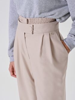 Beige Palazzo Trousers with Drawstring in_i5
