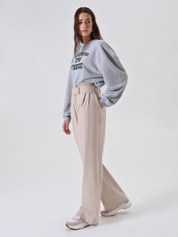Beige Palazzo Trousers with Drawstring in_i7