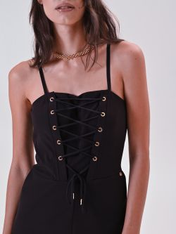 Black Bustier Jumpsuit with Laces in_i5