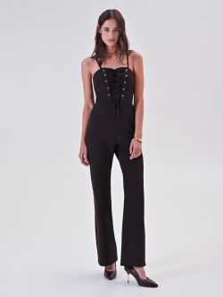 Black Bustier Jumpsuit with Laces in_i7