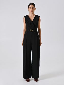 Black Jumpsuit with Double Lapel det_1