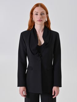 Schwarzer Blazer mit Drapé-Revers det_2