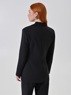 Schwarzer Blazer mit Drapé-Revers det_3