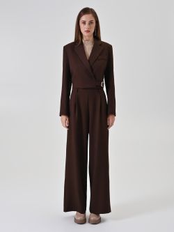 Cropped chocolate jacket with buckle det_1
