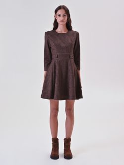 Flared Dress in Brown Masculine Fabric det_1
