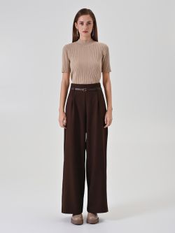 Schokoladenbraune Palazzohose mit Gürtel det_1